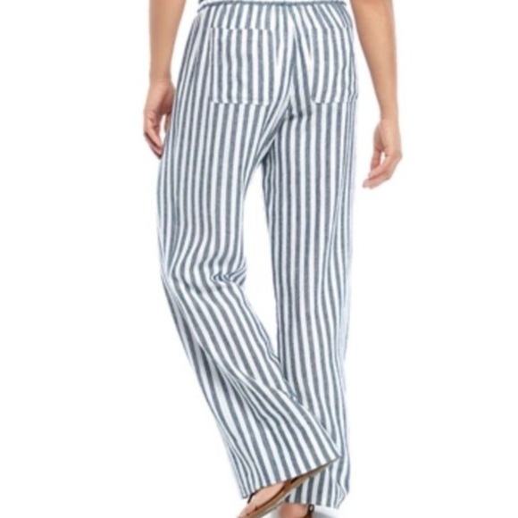 JOLT Linen Blend Striped Tie Waist Paperbag Wide Leg Pants - Picture 3 of 10